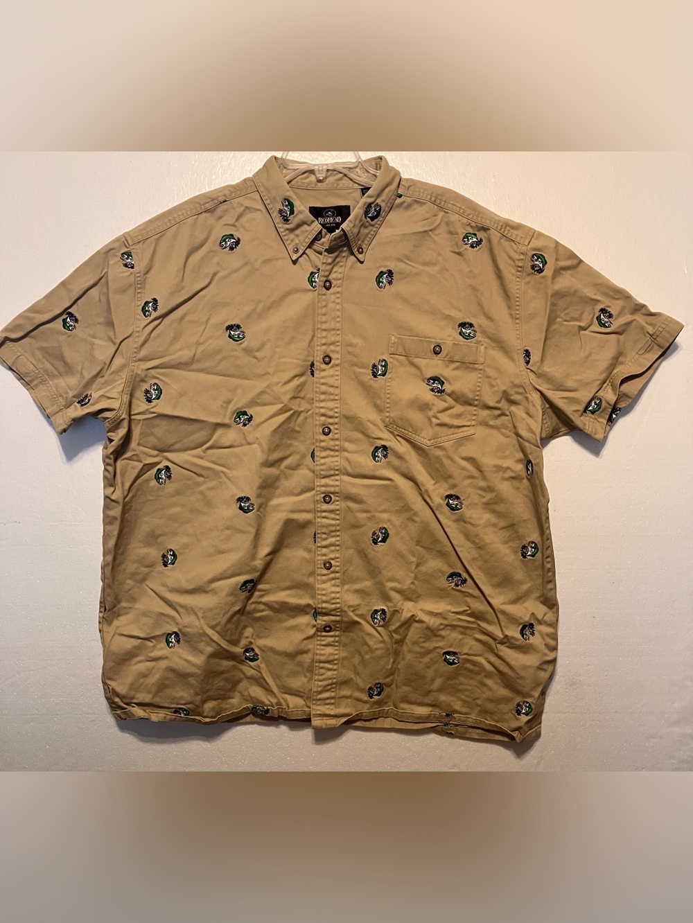 RedHead 2XL Khaki Short-Sleeve Embroidered Button-Down Shirt